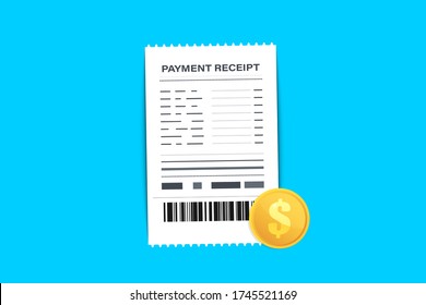 Shop receipt with barcode. Paper check, reciepts and financial-check. Invoice sign. A receipt the sale of goods or provision of a service. The concept of receiving a check about payment