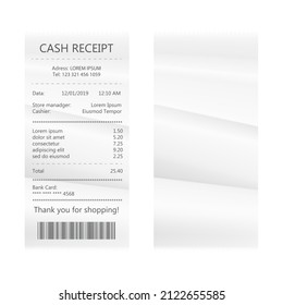 Comprar reciept, venta al por menor de billetes objeto aislado, factura financiera de atm, factura financiera de cajero automático. La compra de facturas financieras calcula el vector de pago aislado. Recogida de recibos realista