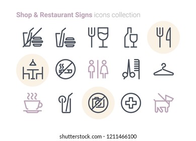 Shop & Restaurant Signs icon set