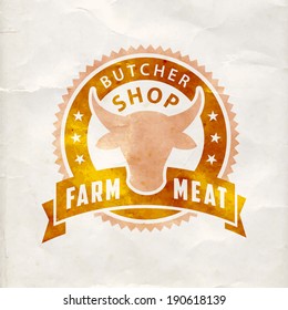 shop ribbon isolated logo butcher retro styled vector labels of butcher shop shop ribbon isolated logo butcher calf animal classical product meat ranch knife swine natural fatal nutrient pork market f