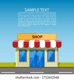 Shop, road. Graphic template. Vector background