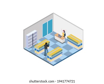 Robo de compras concepto vectorial 3d isométrico para banner, sitio web, ilustración, página de aterrizaje, volante, etc.