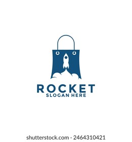 Shop with rocket logo design template. shopping logo design inspiration, shop logo template