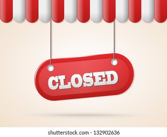 shop roof with closed red sign eps10 illustration