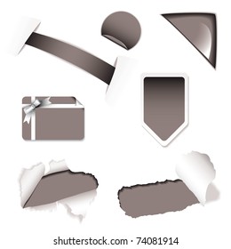 Shop sale tags and icons with torn paper and corner elements