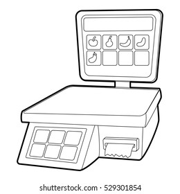 Shop scale icon. Outline illustration of shop scale vector icon for web