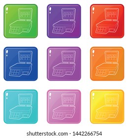 Shop scale icons set 9 color collection isolated on white for any design