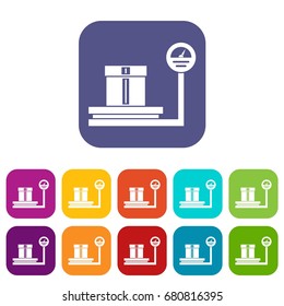 Shop scales icons set vector illustration in flat style in colors red, blue, green, and other