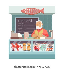 Shop seafood. Vector illustration.