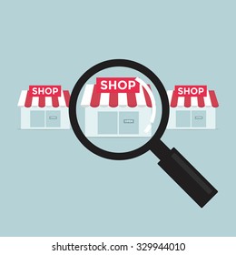 Shop search with a magnifying glass vector