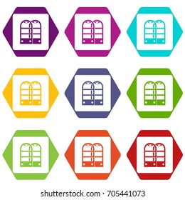 Shop security anti theft sensor gates icon set many color hexahedron isolated on white vector illustration