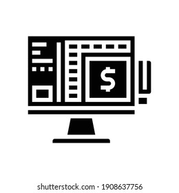 shop self service pos terminal computer glyph icon vector. shop self service pos terminal computer sign. isolated contour symbol black illustration