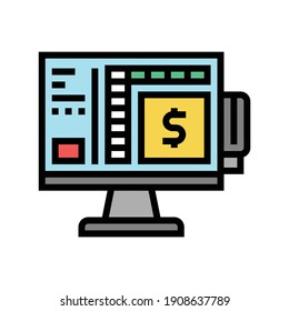 Shop-Selbstbedienungs-Pos Terminal Computer Farbe Symbol Vektorgrafik. Shop-Selbstbedienungs-PC-Schild. einzelne Symbolillustration