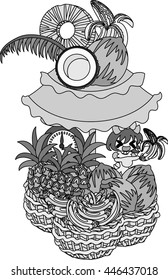 The shop selling banana and pineapples and coconuts