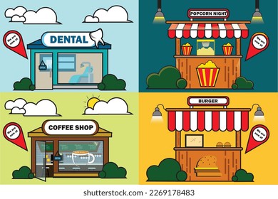 Shop Set and stall flat illustration vector, editable and color change.