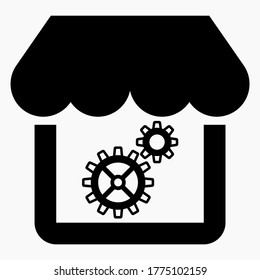 Shop setup. Settings online store. House and gear. Vector icon.