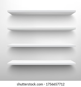 Shop shelves realistic. Empty storage racks. Store shelf on light grey background. Vector