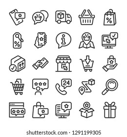 Shop, shipping and feedback icons set. Online store symbols. Line style