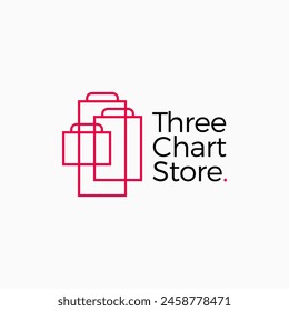 shop shopping bag three triple chart store logo vector icon illustration