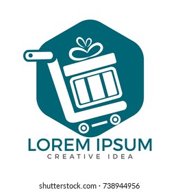 Shop And Shopping Gift Logo Design. Gift delivery sign.