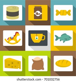 Shop sign icons set. Flat set of 9 shop sign vector icons for web with long shadow