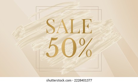 Shop sign sale price 50% luxury gold color brush background, Abstract yellow or golden line, vector illustration.