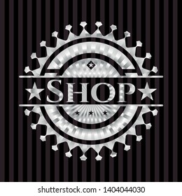 Shop silver shiny badge. Vector Illustration. Mosaic.
