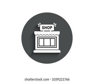 Shop simple icon. Store symbol. Shopping building sign. Circle flat button with shadow. Vector