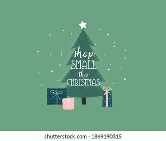 Shop Small This Christmas. Support Local Business. Support Small. Vector