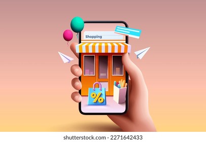 Shop smart phone banner, buy internet marketing. Vector illustration