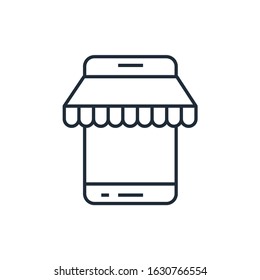 Shop in the smartphone. Vector linear icon on a white background.