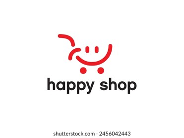 shop smile logo combination. modern minimalist for happy shopping vector design