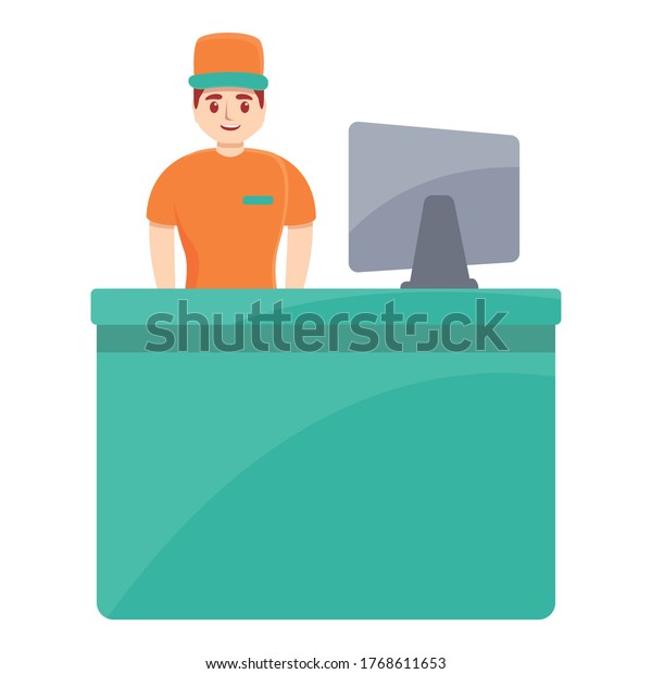 Shop\
smiling assistant icon. Cartoon of shop smiling assistant vector\
icon for web design isolated on white\
background