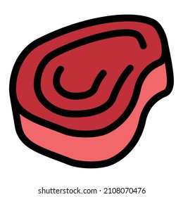 Icono de la compra de carne. Esquema tienda filete vectorial color plano aislado