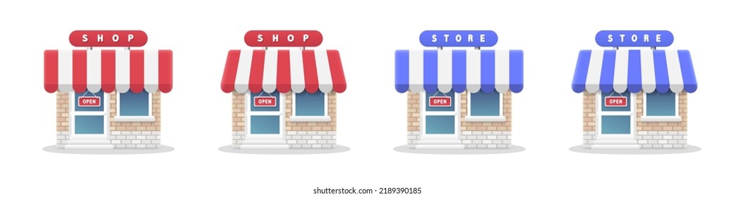 Shop and Store 3d icon. Cartoon stylish shop icons. Vector clipart isolated on white background.
