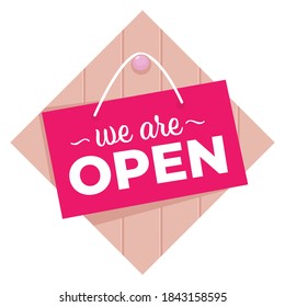 Shop or store banner with opening sign, isolated icon of tag with inscription. Presentation of new market or business. Offers and discounts for clients and customers, marketing vector in flat