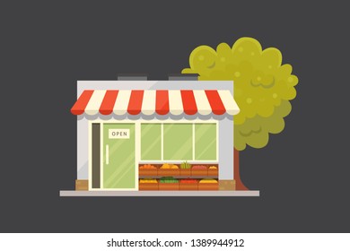 Shop store building front view vector illustration