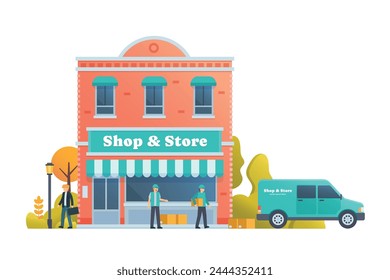Shop and store building vector illustration premium detail flat style isolated.