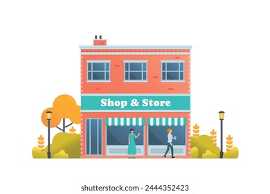 Shop and store building vector illustration premium detail flat style isolated.