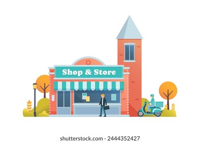 Tienda y tienda de Ilustración vectorial de construcción de lujo de estilo plano aislado.