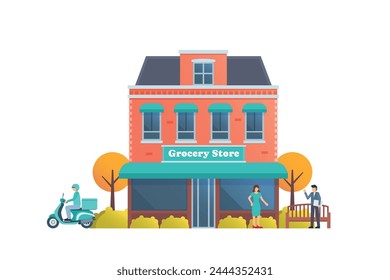 Tienda y tienda de Ilustración vectorial de construcción de lujo de estilo plano aislado.