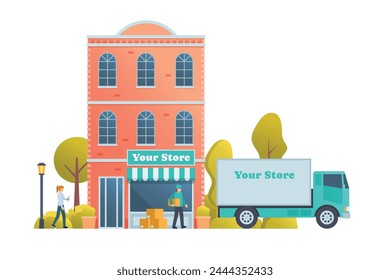 Shop and store building vector illustration premium detail flat style isolated.