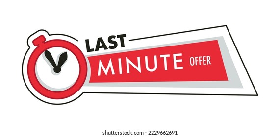 Comprar y almacenar la limpieza y los descuentos, aislado de última hora ofrecer banner promocional para productos. Reloj de parada o reloj que muestra el tiempo, vendiendo y comprando clientes. Vector de estilo plano