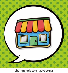 shop store color doodle, speech bubble