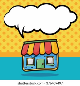 shop store color doodle, speech bubble