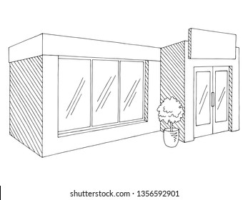 Shop store exterior graphic black white isolated sketch illustration vector