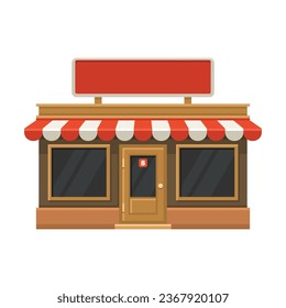 Shop Store Exteriors. Eestaurant Buildings Front on White Background. Vector