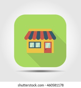 shop, store flat icon with long shadow, vector illustration