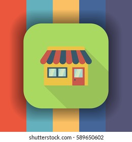 shop, store flat icon with long shadow, vector illustration