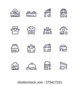 Shop and store flat linear icon. vector illustration